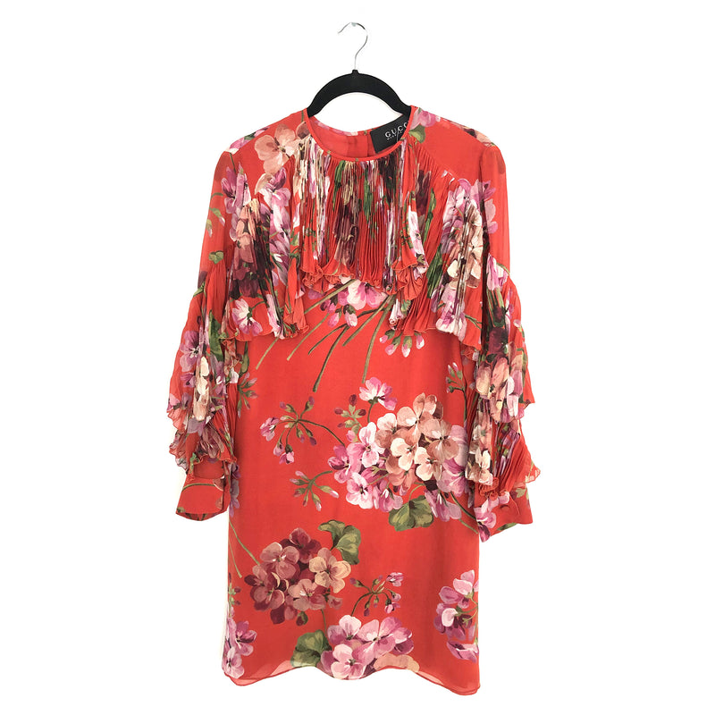 GUCCI runway A-line red floral print ...